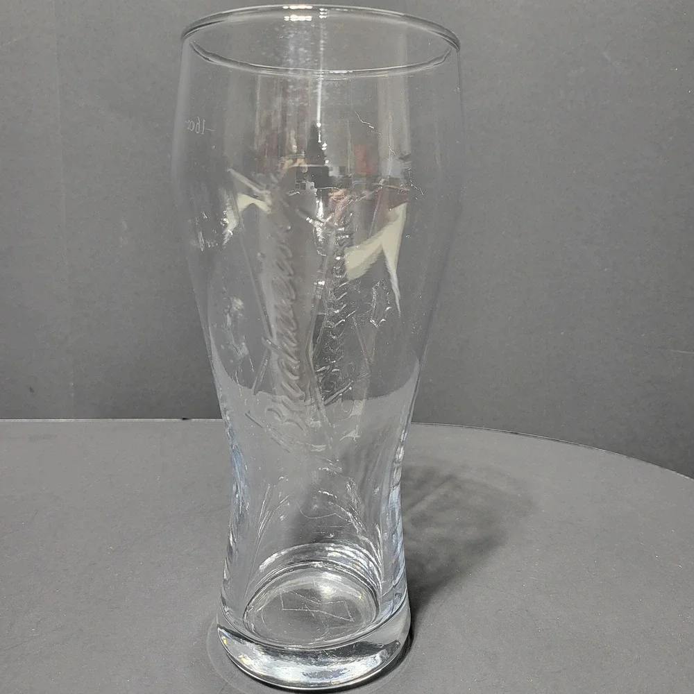 VTG Budweiser‎ Embossed Logo 16oz Pilsner Beer Glass Clear Tulip Shape Barware